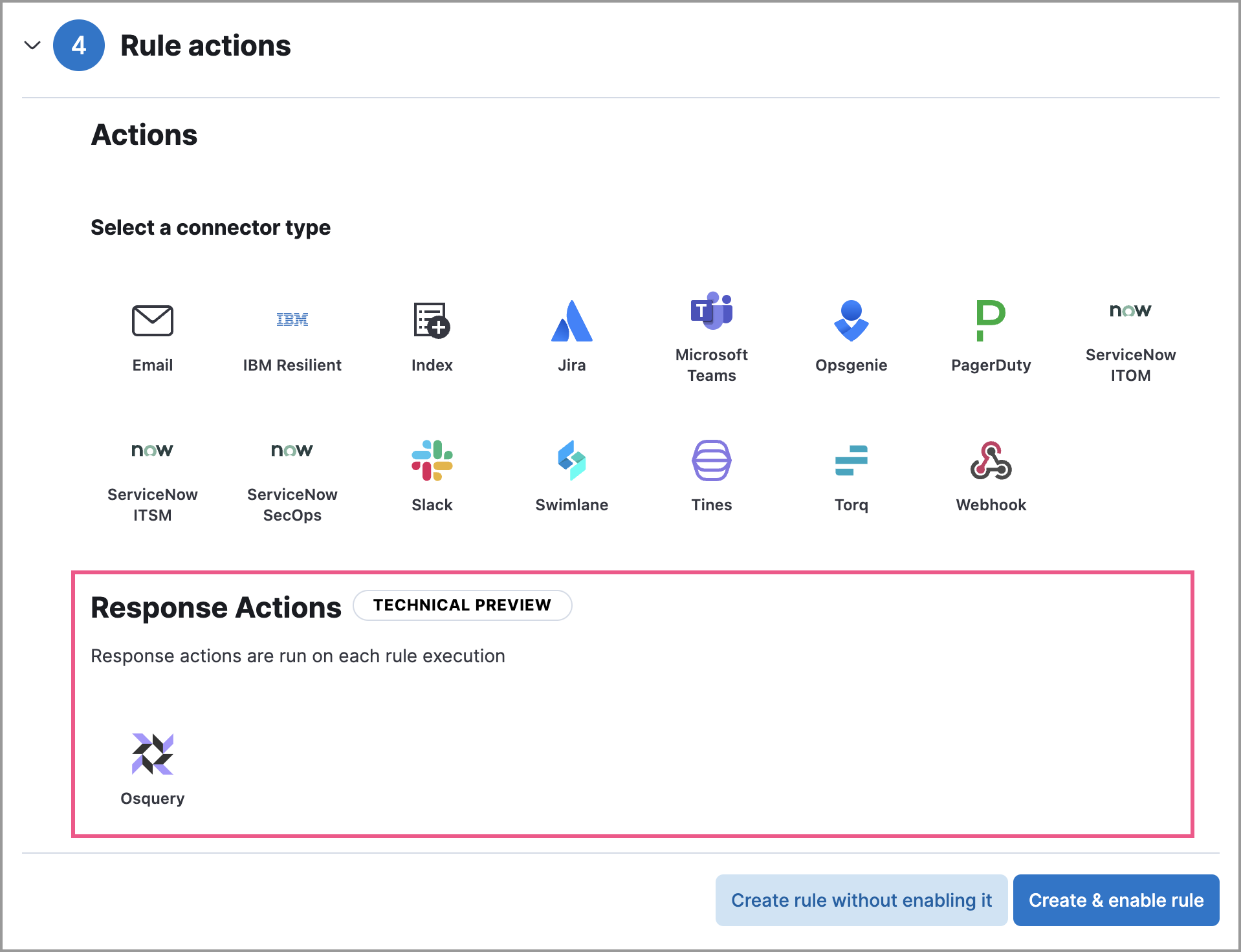 Available response actions