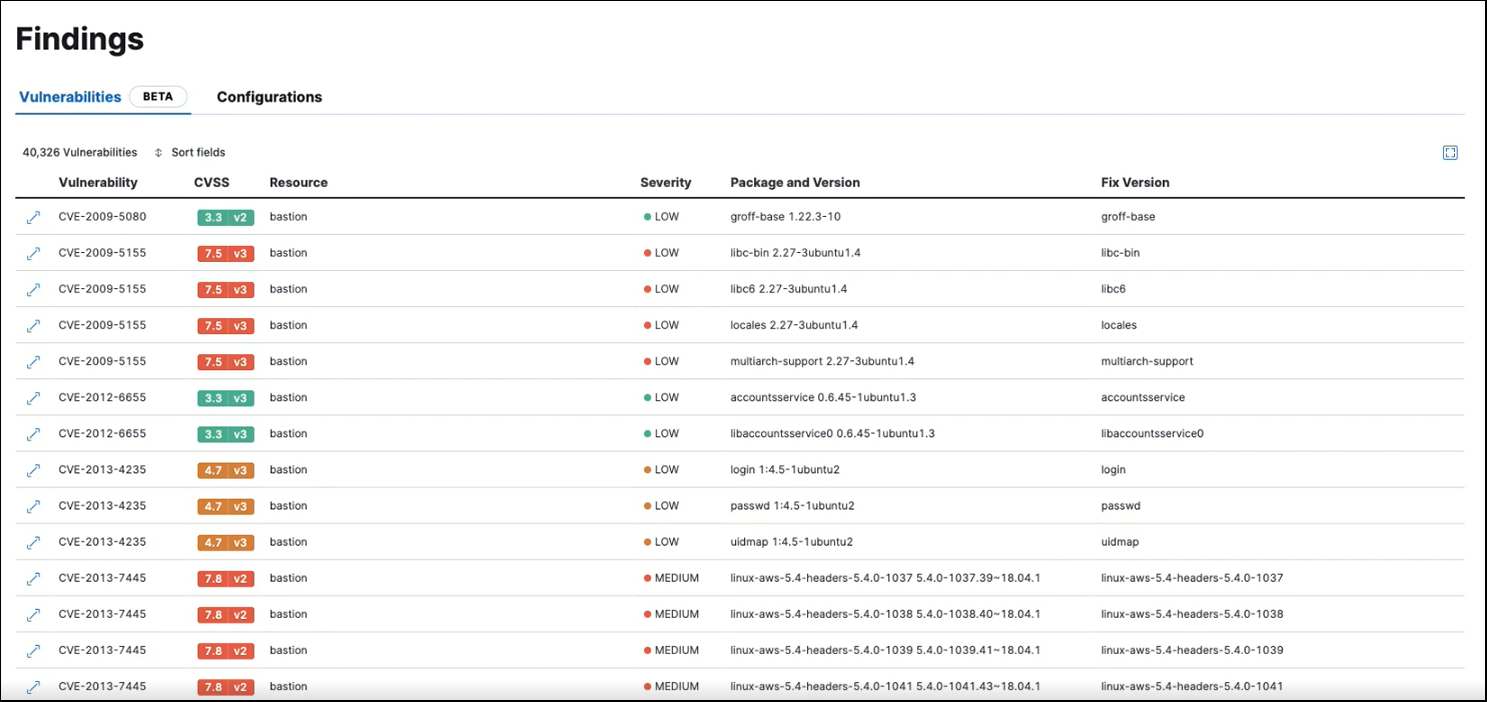 The Vulnerabilities tab of the Findings page