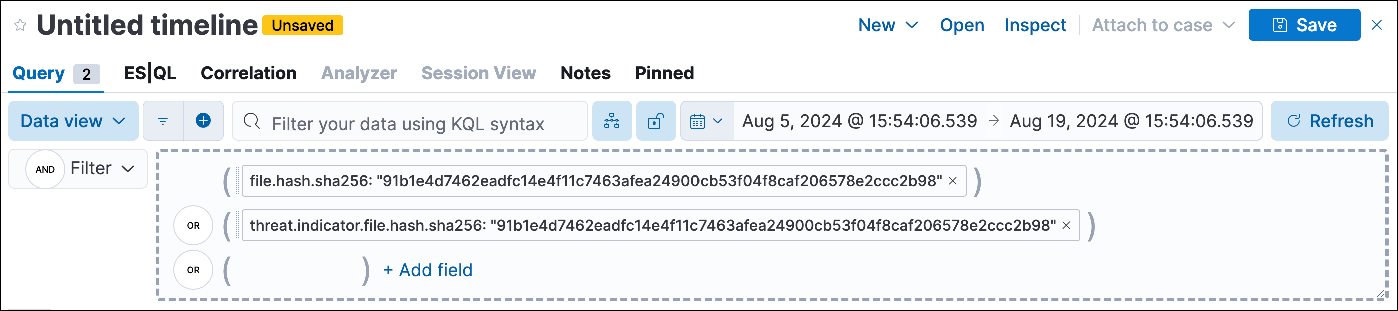 Shows the results of an indicator being investigated in Timeline