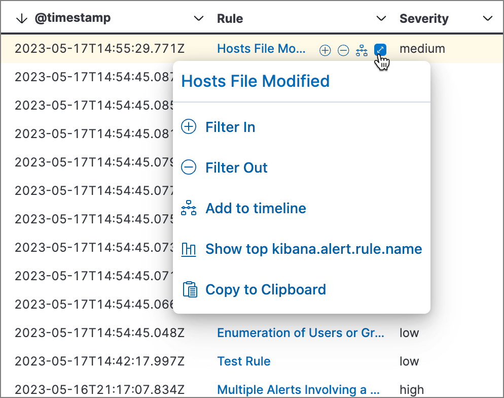 Inline additional actions menu