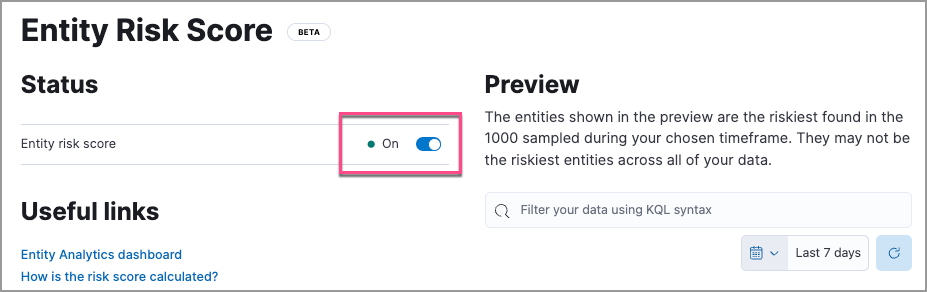 Turn on entity risk scoring
