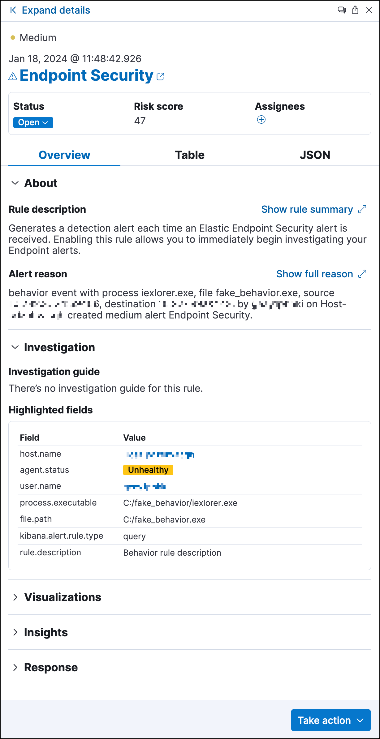 Right panel of the alert details flyout