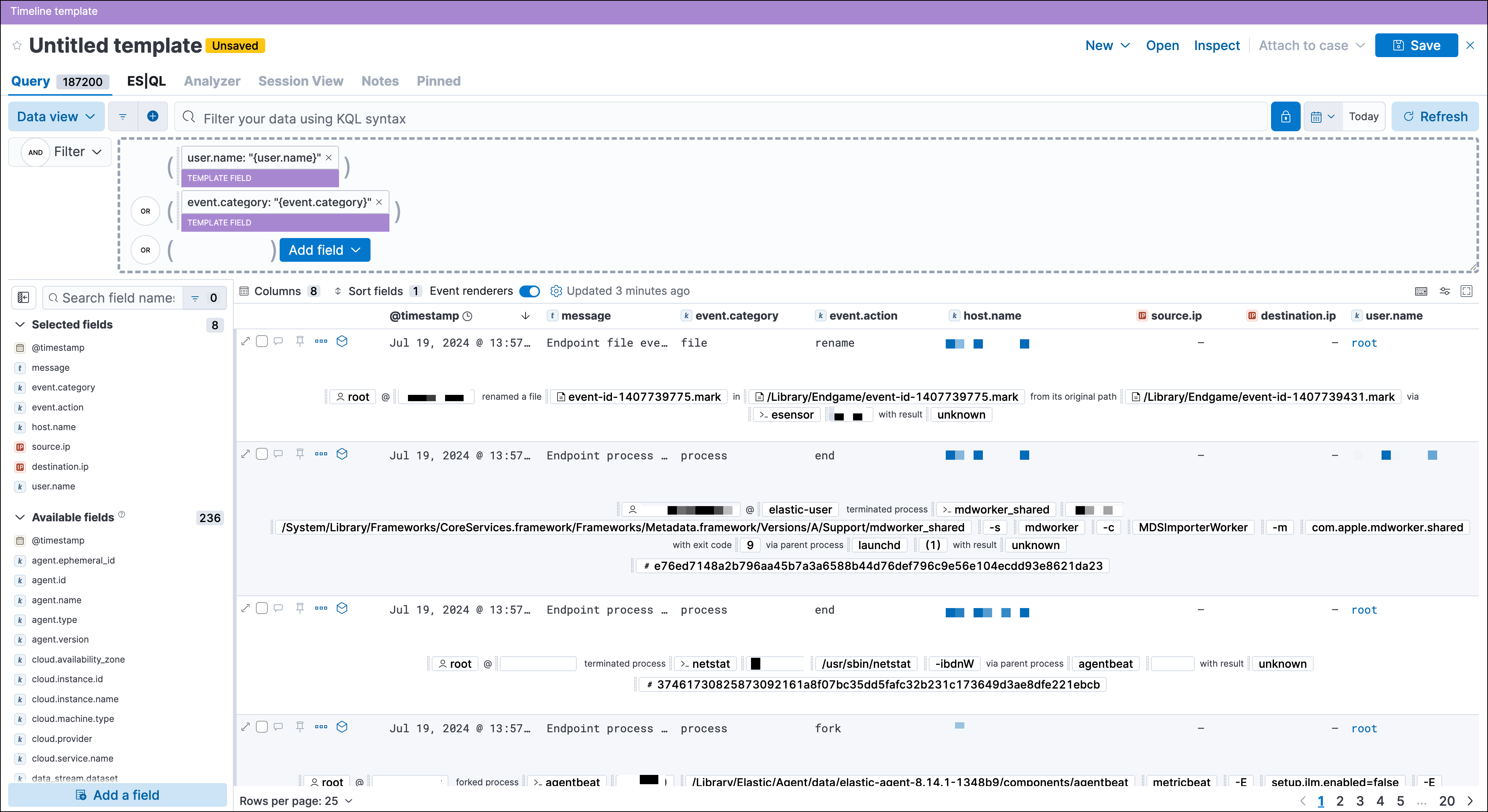 Shows an example of a Timeline template