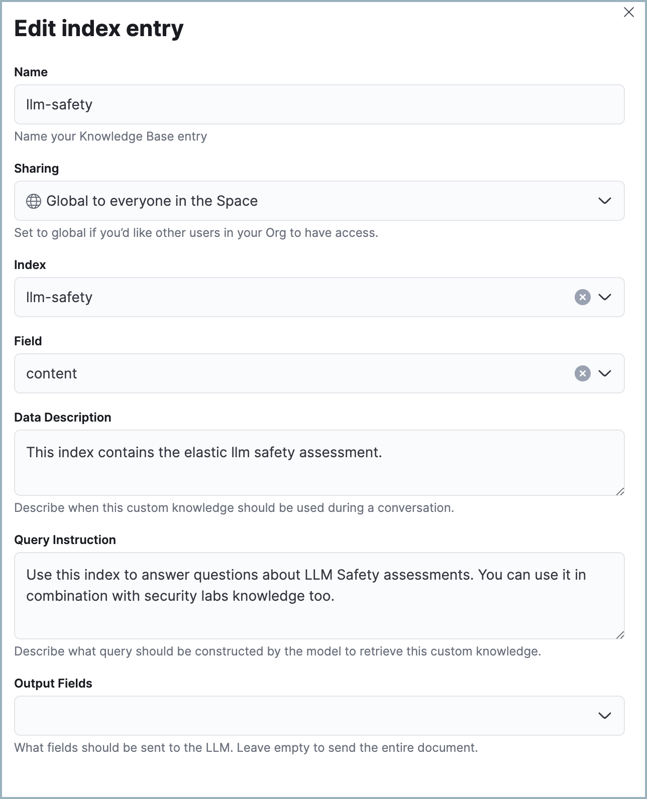 Knowledge base’s Edit index entry menu