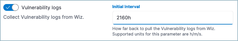 Wiz integration settings showing the vulnerabilities toggle