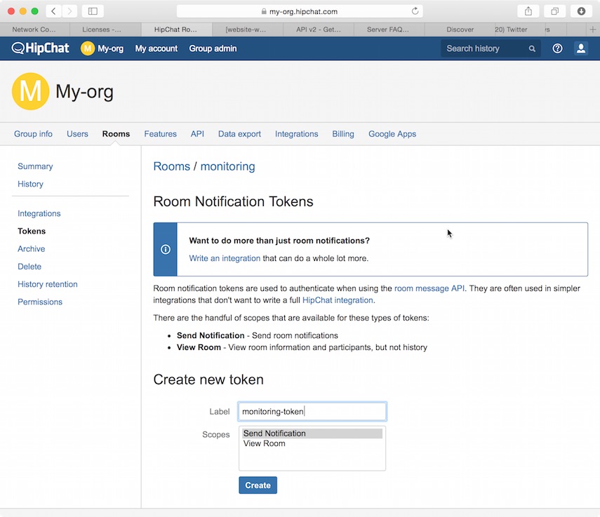 hipchat generate room token