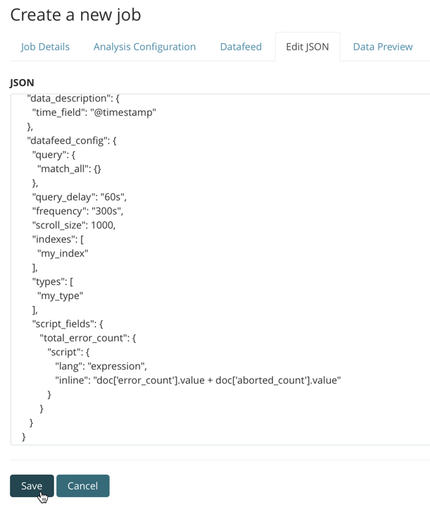 Adding script fields to a datafeed in Kibana