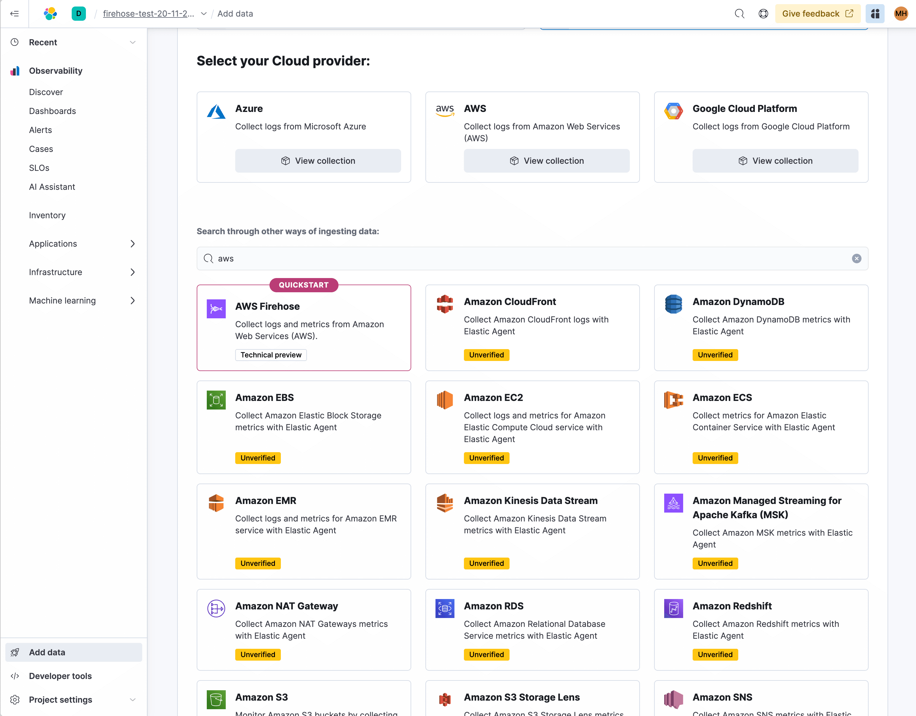 Firehose onboarding tile