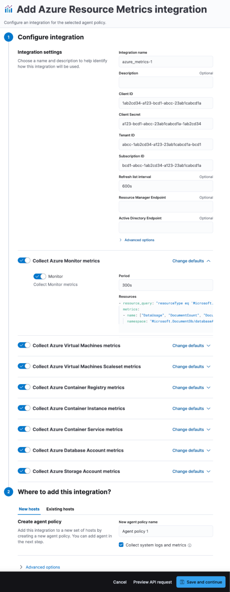 add azure resource metrics integration