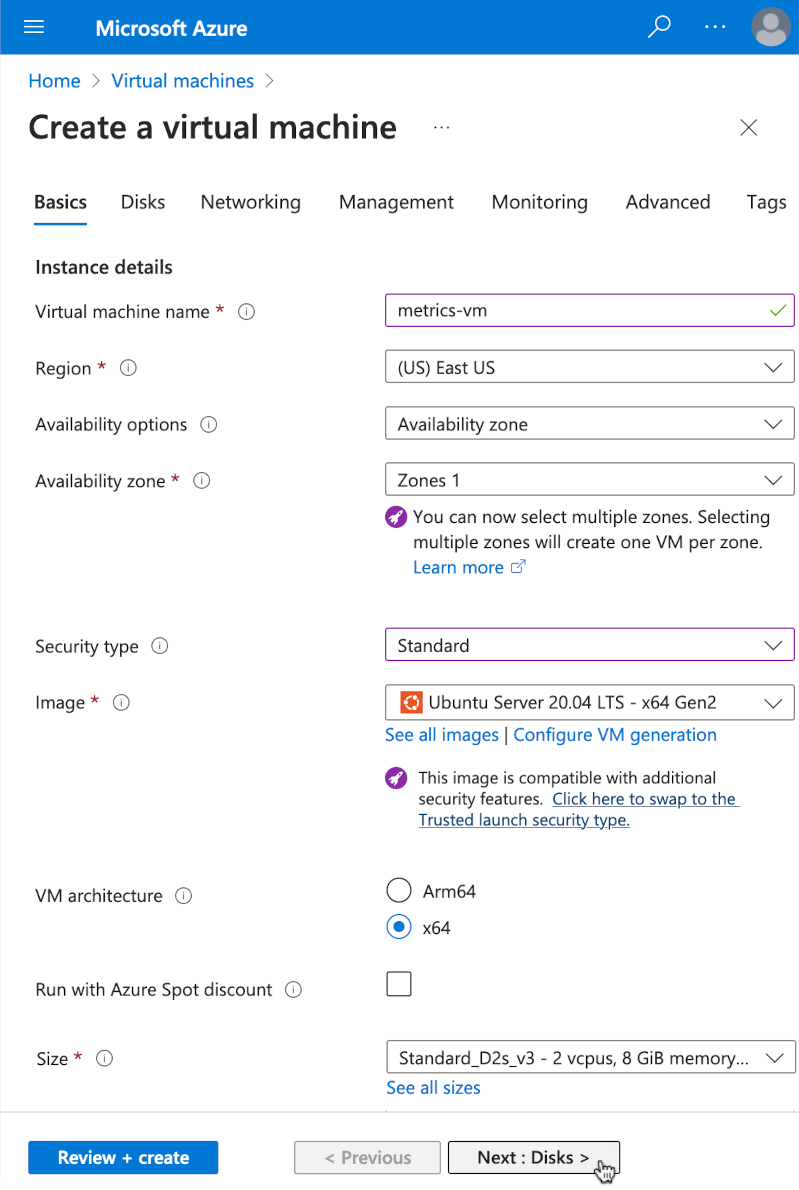 create a virtual machine next disks