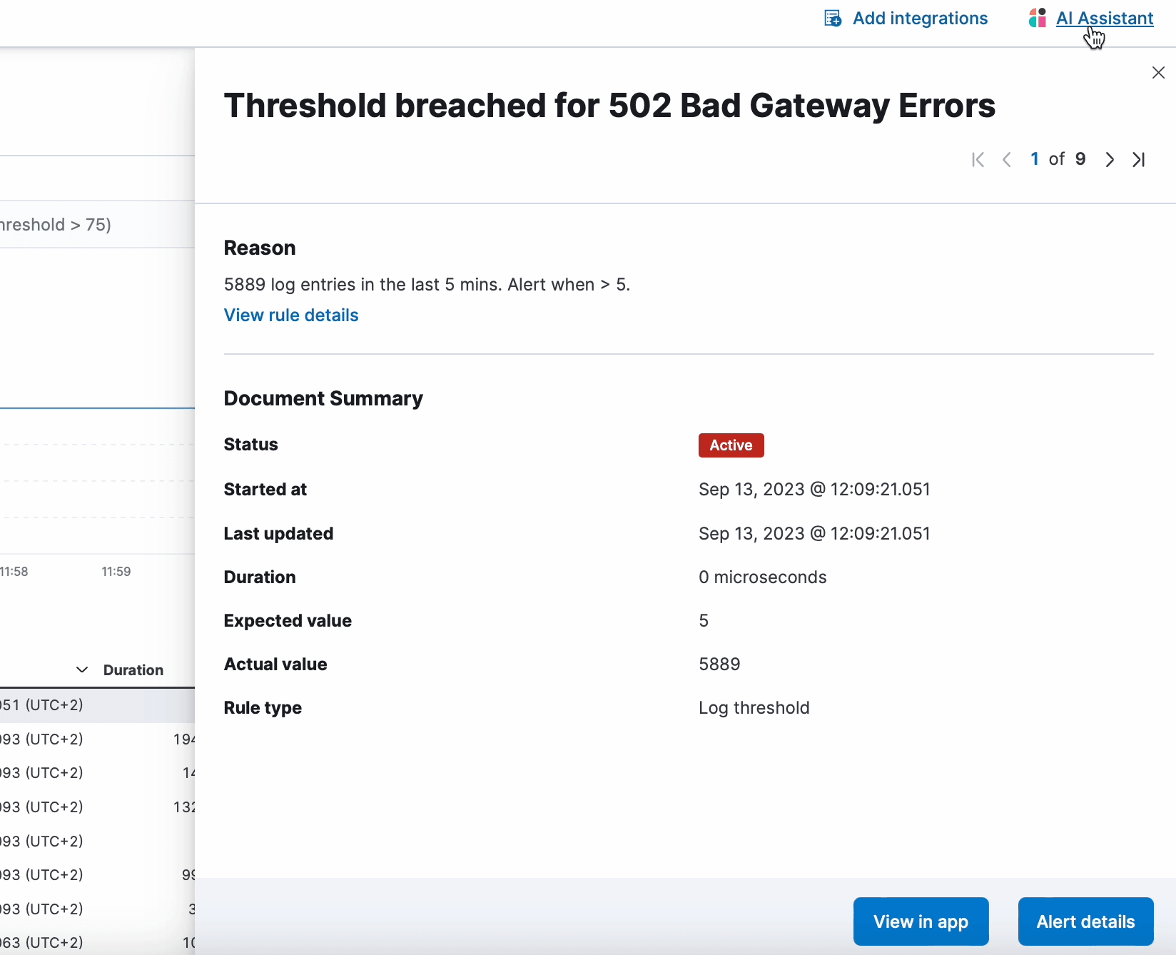 1 - threshold breached