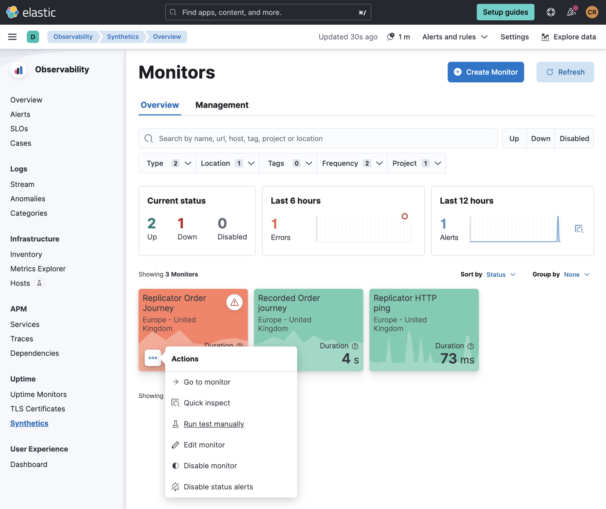 elastic observability monitors