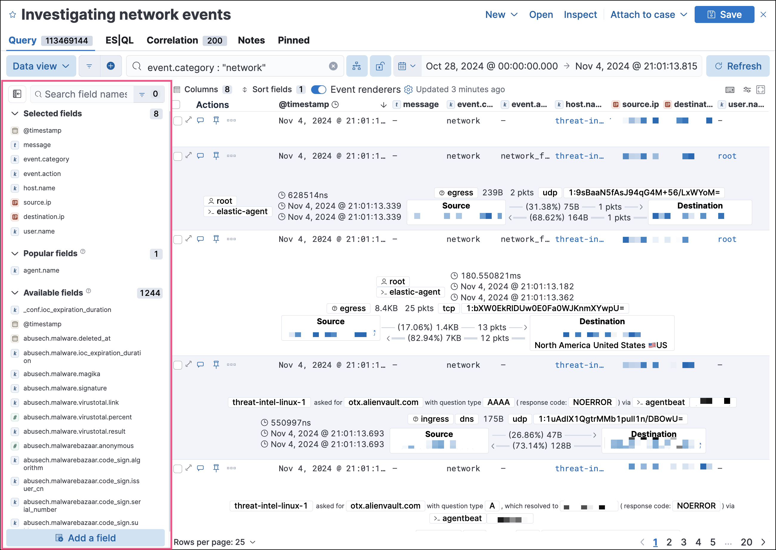 Shows the sidebar that allows you to configure the columns that display in Timeline