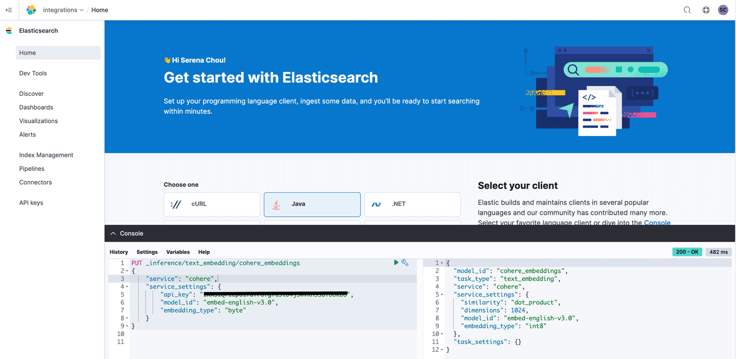 Using Cohere embeddings with Elastic-built search experiences