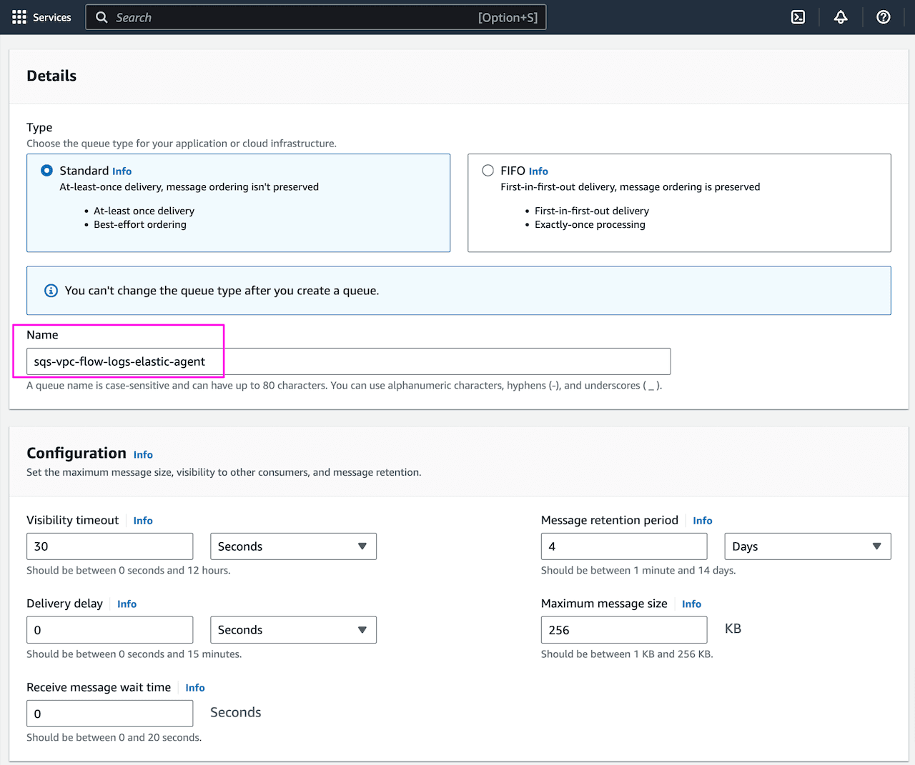 aws vpc flow logs create sqs queue with elastic agent