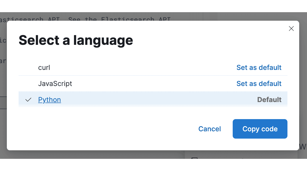 Export your Kibana Dev Console requests to Python and JavaScript Code