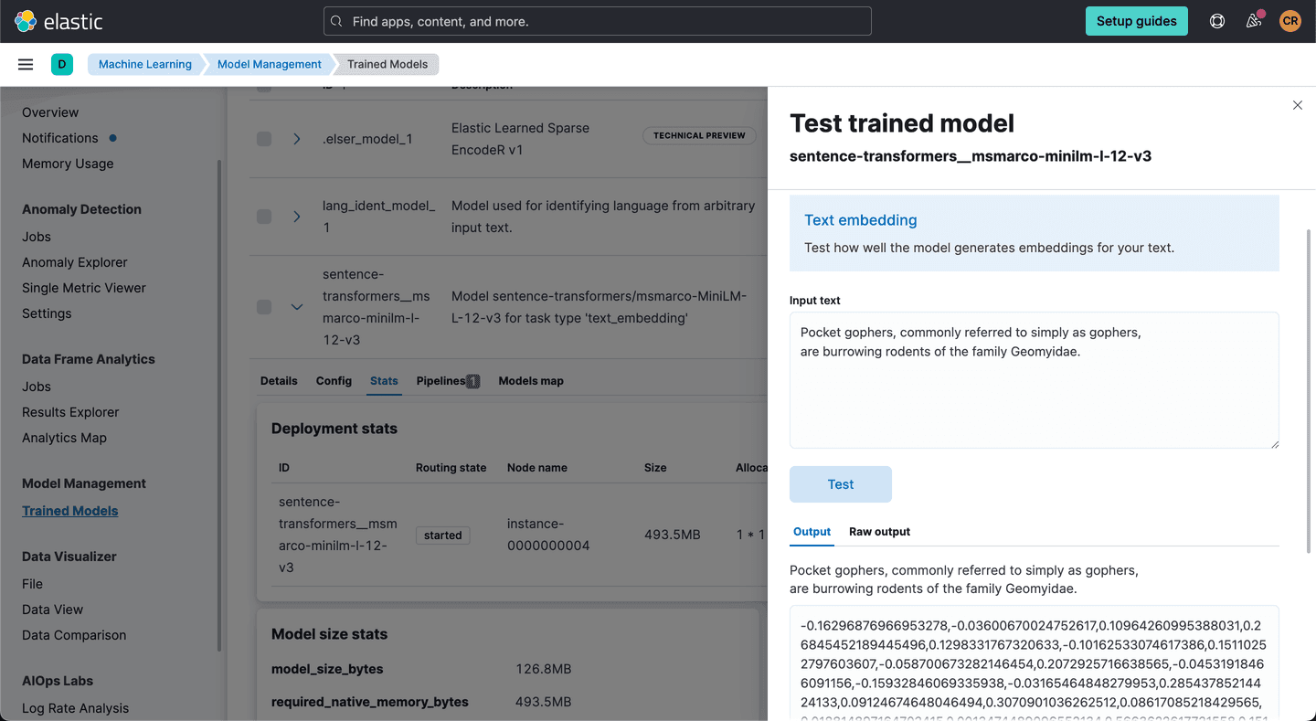 Elastic Test trained model example