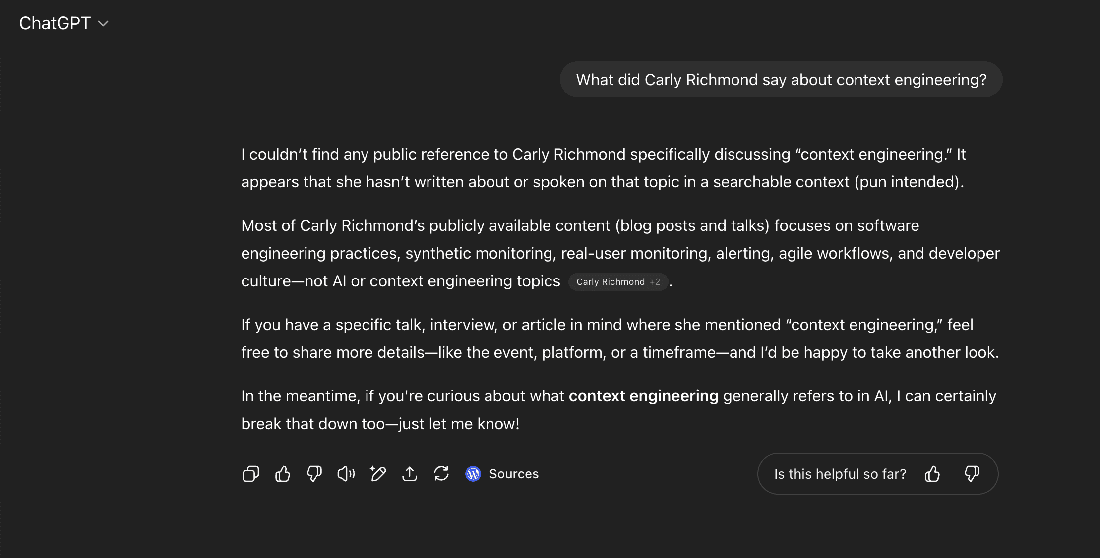 ChatGPT Output asking what the author said about Context Engineering