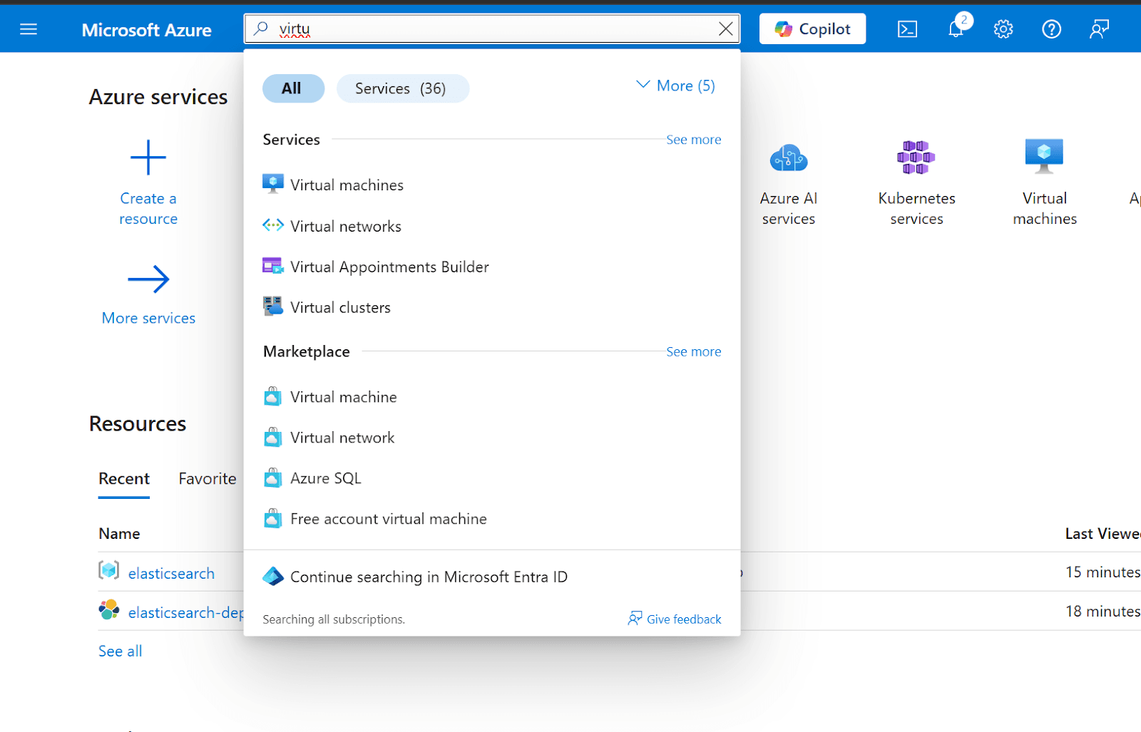 How to find virtual machines in the Azure portal.