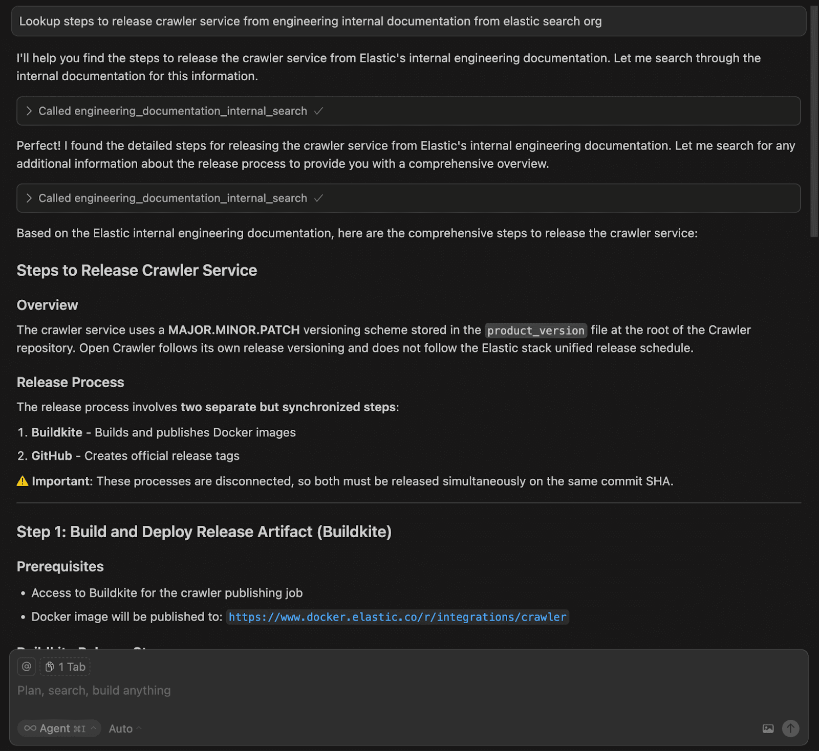 Cursor agents invoking custom tools to answer questions and guide the code generation process.