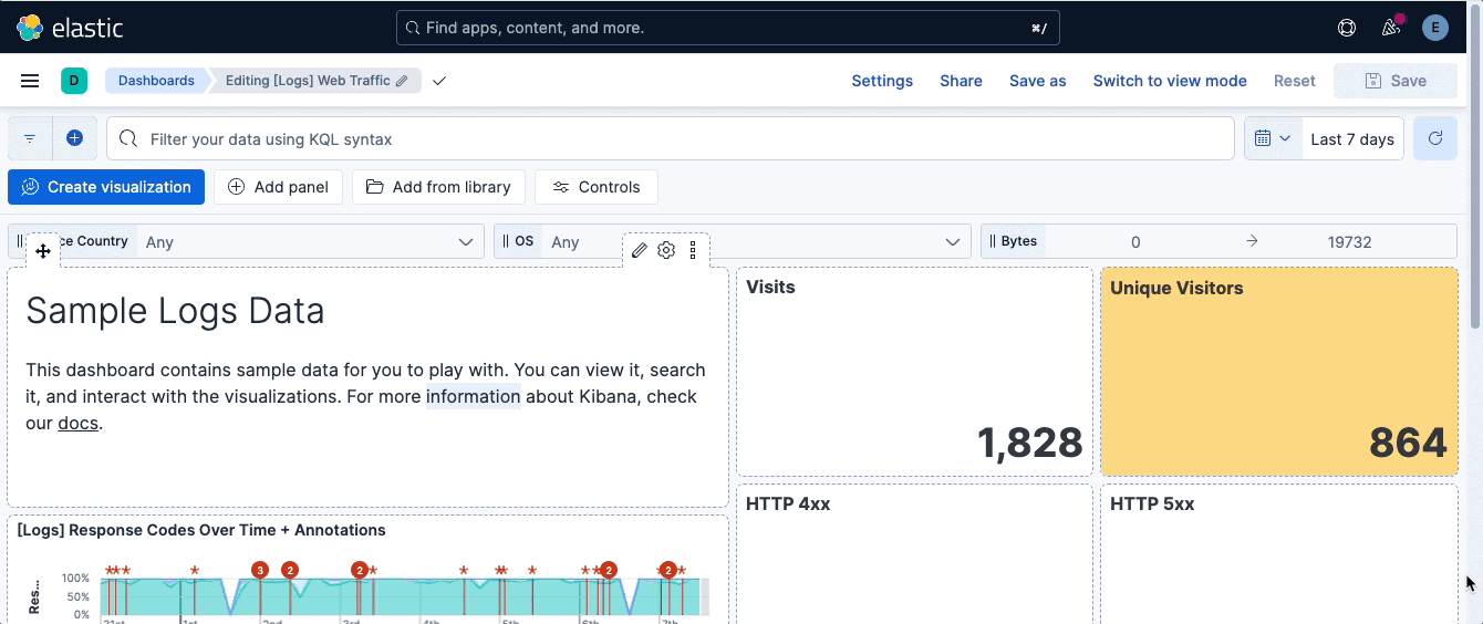Kibana dashboard kbn grid layout for collapsible sections