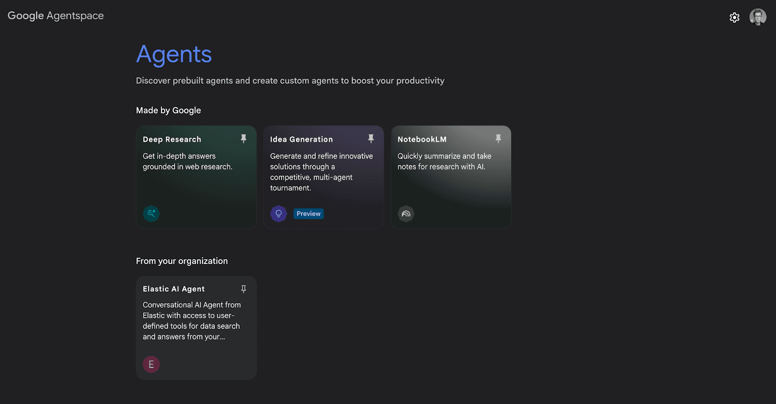 Viewing a custom agent in a Google Agentspace list