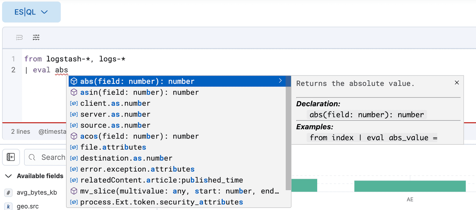 Provide more contextual help 2 - esql kibana auto compleate