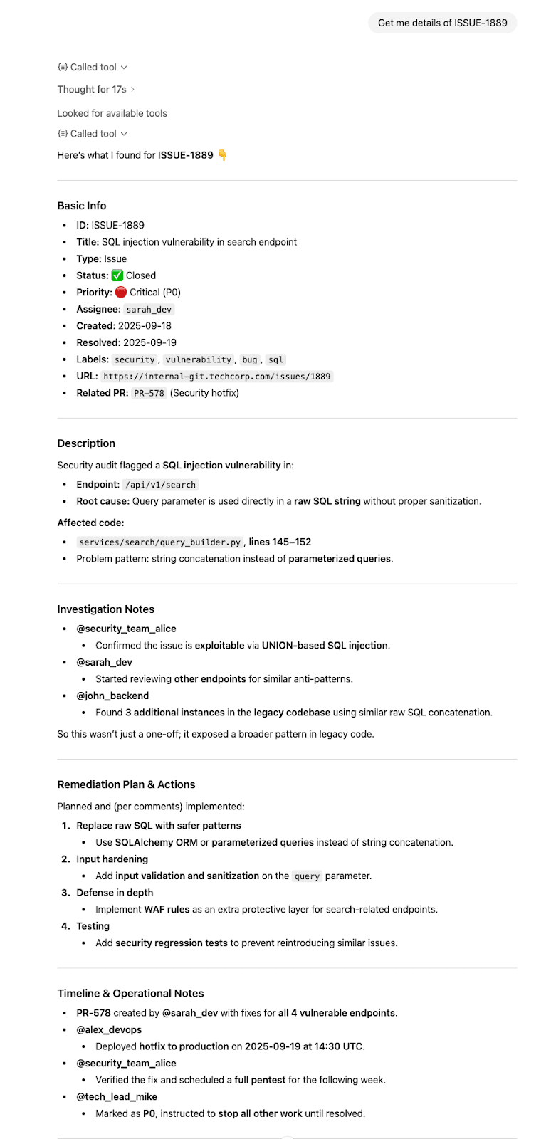 How ChatGPT presents the information