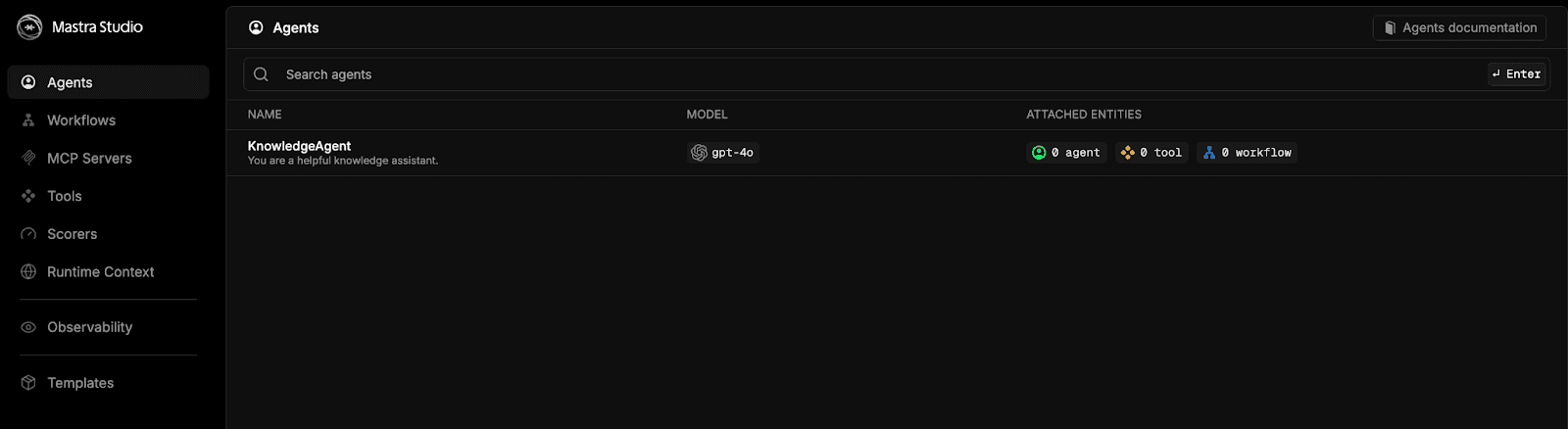 Pasting the Playground address to acccess Mastra Studio