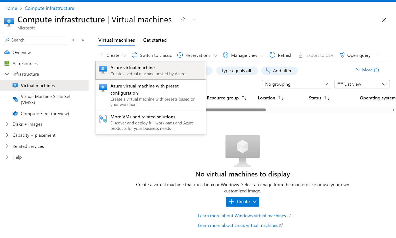 How to create a virtual machine in the Azure portal.
