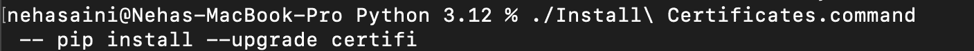 Running the Python Install Certificate Command.