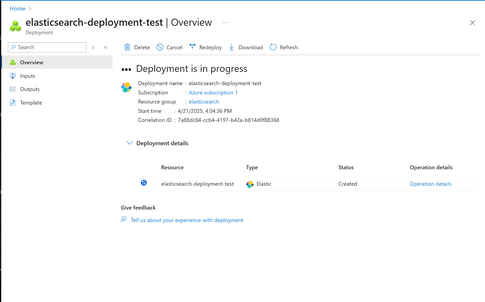 An image showing the waiting process while the Elastic Cloud deployment is set up.