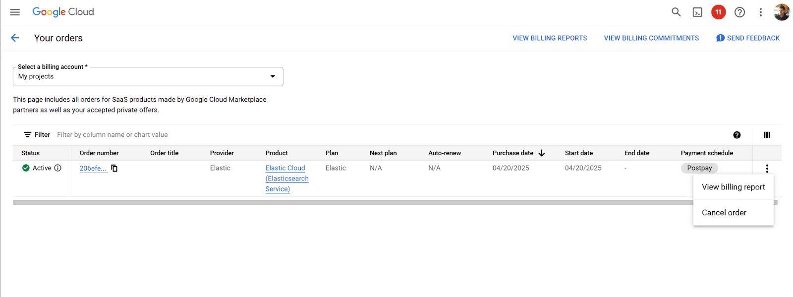 Cancel Elastic Cloud on Google Cloud Marketplace
