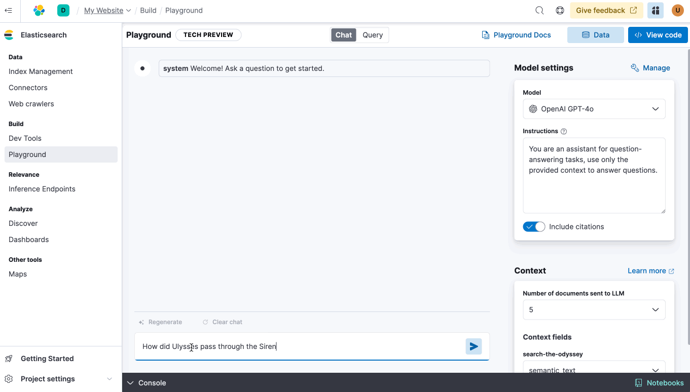 elastic playground in Elasticsearch Serverless
