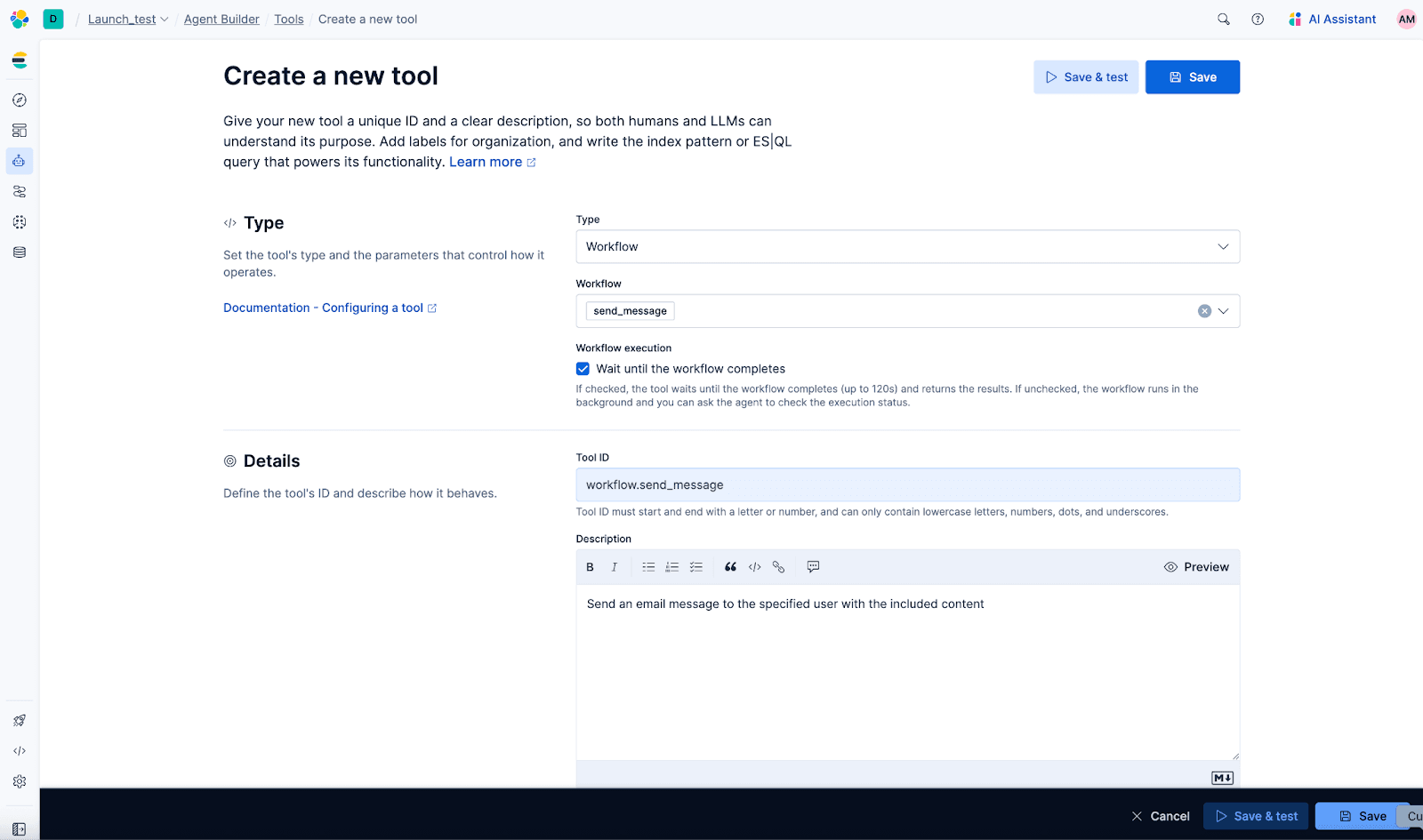 Create a new tool in Agent Builder