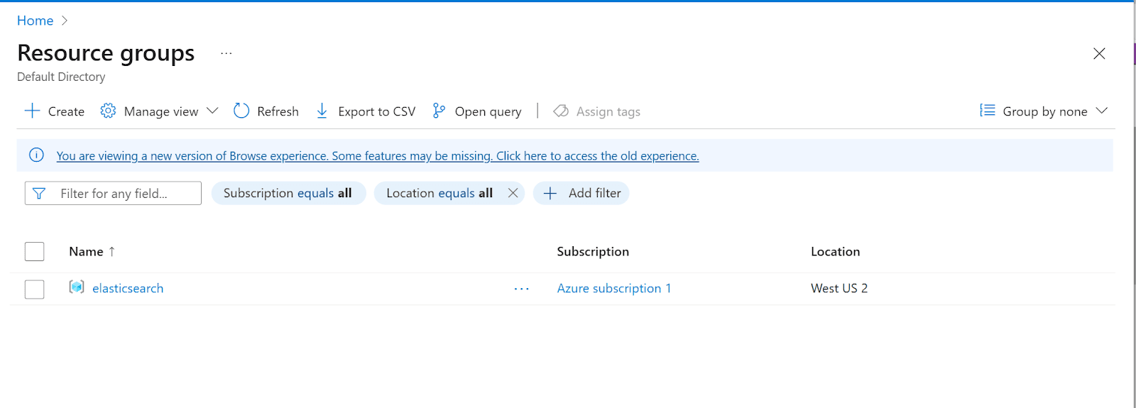 First step to cancelling your Elastic Cloud subscription, go to Azure Resources Group.