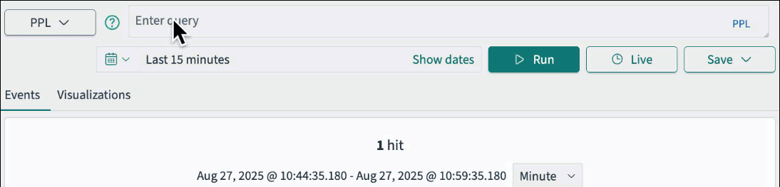 An example of how PPL provides only basic completion for local indexes, with suggestions restricted to prefix matches.