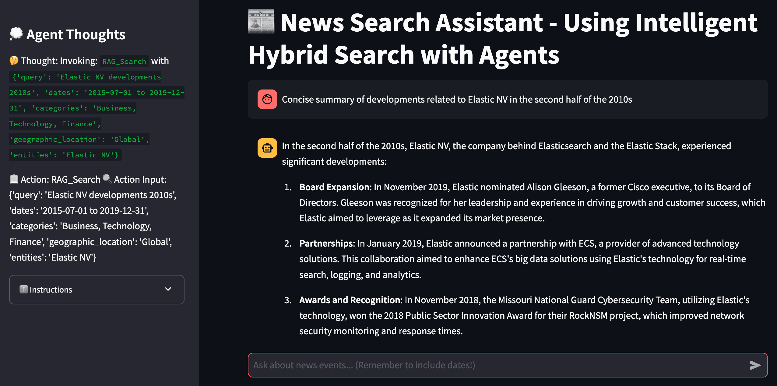 Agentic search UI - Hybrid search with LLM agents
