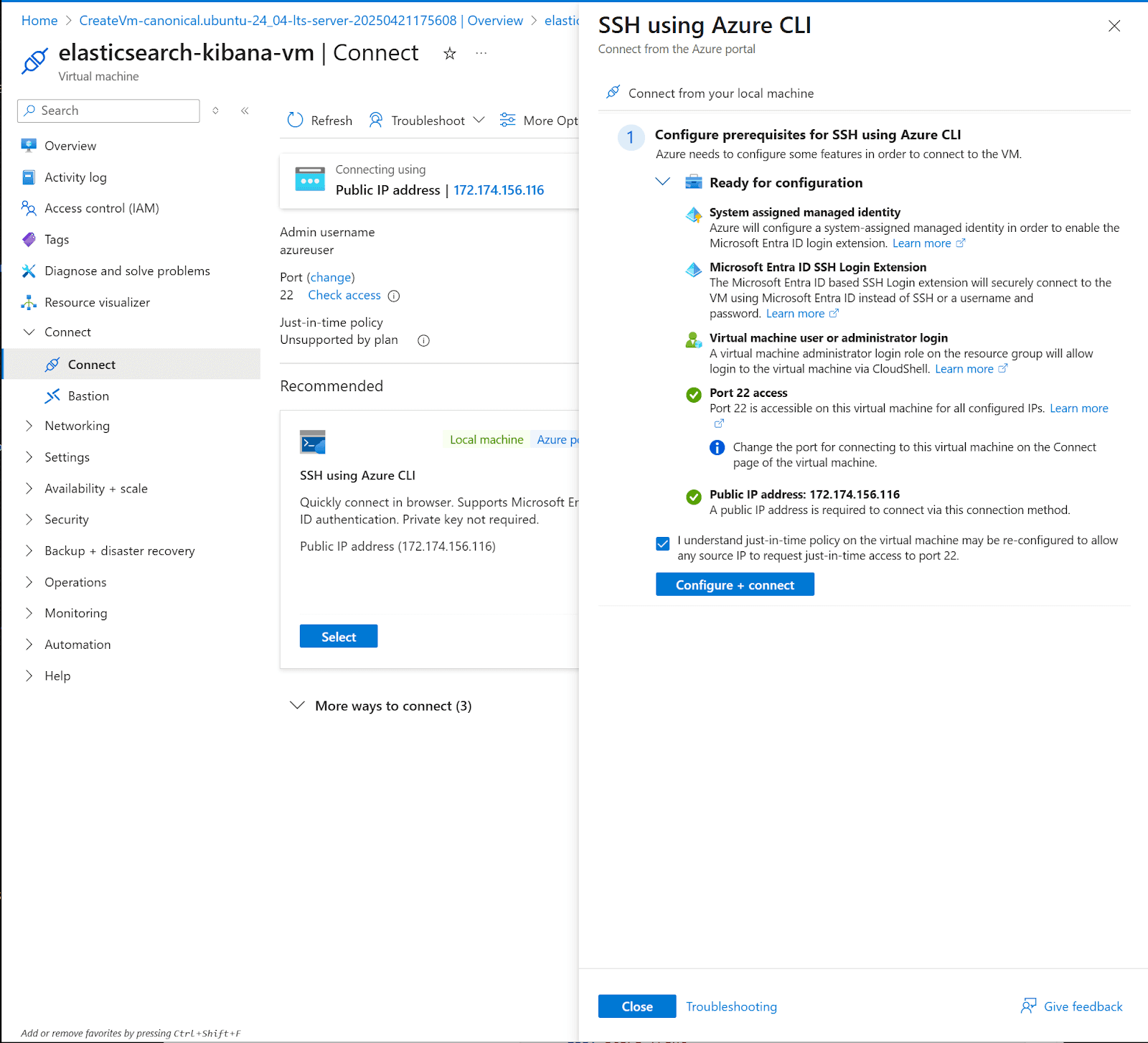Prerequisite configuration for SSH using Azure CLI.