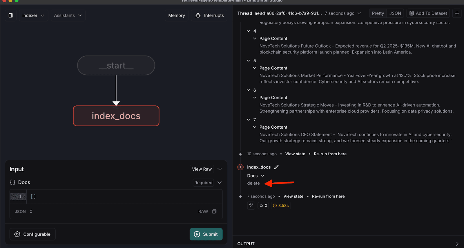LangGraph and Elasticsearch RAG workflow documents indexed.